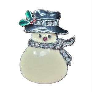 Vintage CTC Signed Metal Rhinestone Snowman Silver Pin Metal Brooch